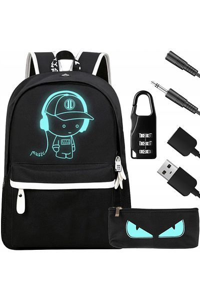 zola Ghiozdan adolescenti, USB, Jack casti, lacat cu cifru, penar, reflectorizant, 42x14x33 cm