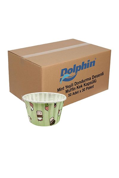 Roll-Up Paper Muffin Cake Capsule Ice Cream Patterned Mint Green 50 Pieces X 30 Pack Box