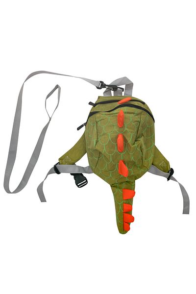 zola Rucsac prescolari impermeabil, forma dragon, 2 buzunare, verde-portocaliu, 26x19x10 cm