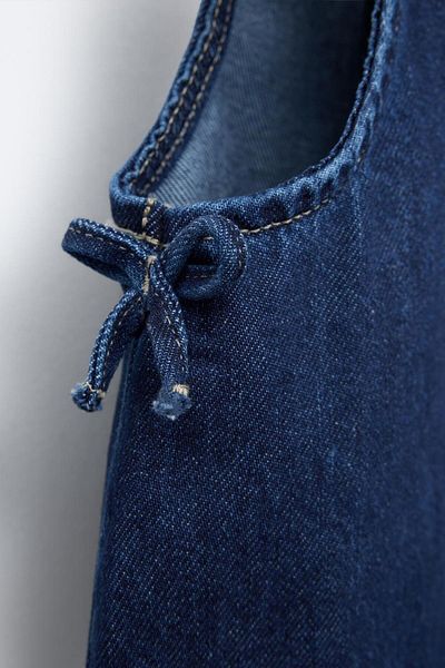 Magu Girl's Cotton Dark Blue Bow Denim Shorts Suit - Summer Suspender Model