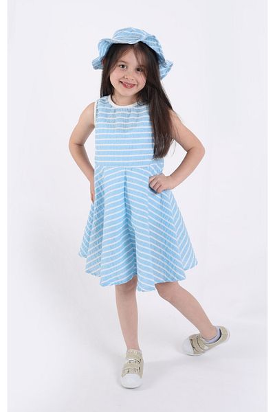 aden kids Set rochie și pălărie de vară cu dungi pentru fete - Set de 2 (4-12 ANI)