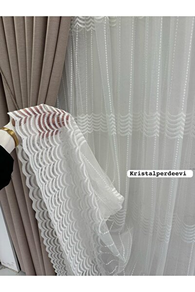 Beautiful KRİSTALPERDEEVİ BRODE KUMAŞ DALGA DESEN 1/3 SIK PİLELİ BORU PİLE KI...