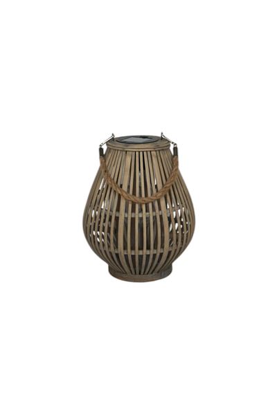 Zenlife Felinar solar decorativ din bambus cu mâner din sfoară, bec inclus, 19×24 cm