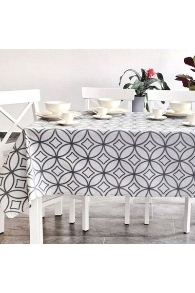 Pucioasa Fata de masa teflonata din bumbac, 160x320cm, model geometric cu cercuri