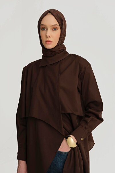 Armine Asimetrik Pamuklu Tunik 25y4703 Kahverengi