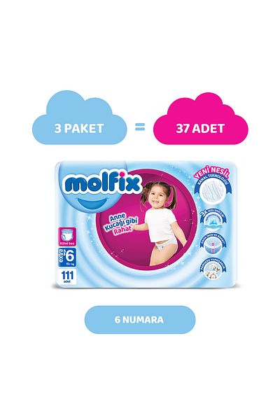 Molfix Pants Baby Diapers Size 6 E.large Monthly Opportunity Package 111 Pieces