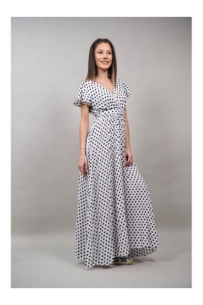 sweet girl Long Pleated Dress Two-tone Polka Dots Asymmetric Bottom Luminoso White S-m