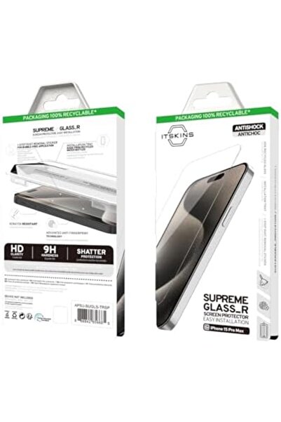 itskins غطاء حماية زجاجي فائق الجودة 9H لهاتف iPhone 15 Pro مع أداة تثبيت ومح...