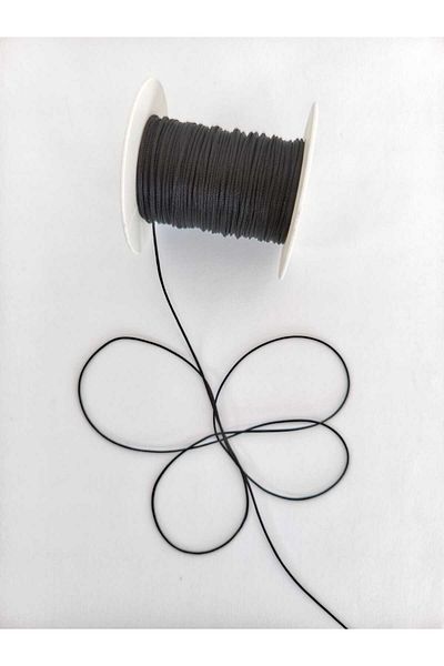 Eskişehir hobi sanat Σετ βραχιόλι και κολιέ μαύρο λεπτό αλεξίπτωτο μακραμέ 25 μέτρων - 1 mm