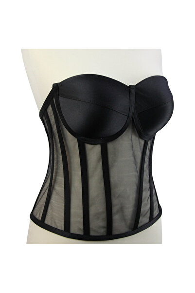 FASHION Abiye Nişanlık Bedeni Siyah Renk Balenli Transparan Büstiyer