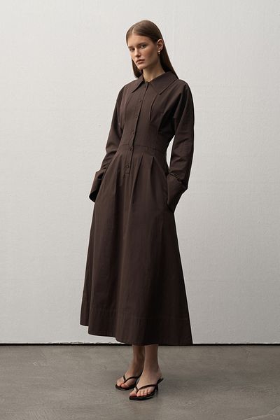Mathilda By Çiğdem Bilici Women's Bitter Brown Beliz Midi Shirt Dress