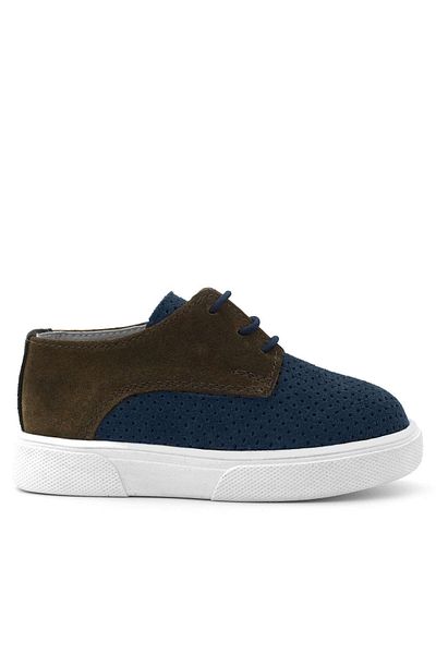 Rakerplus Genuine Leather Navy Blue Brown Lace-Up Boy's Casual Shoes
