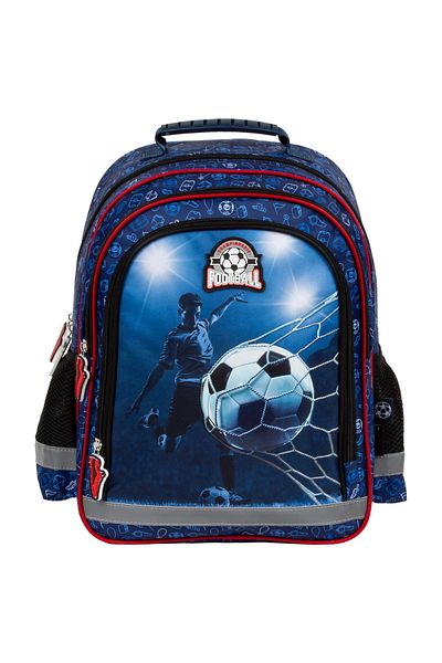 zola Ghiozdan ergonomic, usor, 3 compartimente, fotbal, clasa pregatitoare, 38x28x18 cm