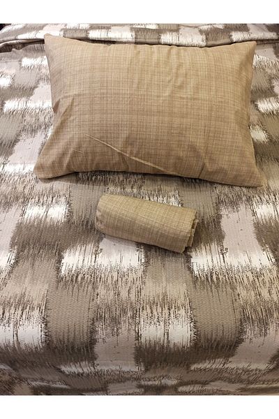 ŞENER HOME Patchwork Patterned Bed Sheet with Elastic Double Pique Set - Brown