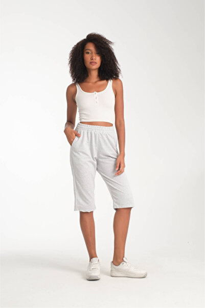 VERSCOVE Kadın kapri boy 2 li süper set yan cepli belden bağcık ayarlamalı bermuda penye şort