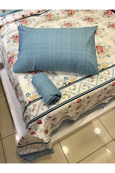 ŞENER HOME Комплект еластични покривала за легло с шарени чаршафи Bouquet - петролно зелено