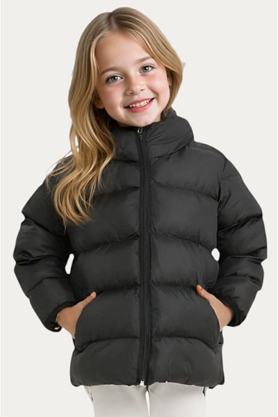Montstop Girl's Black Fleece Hooded Waterproof Windproof Inflatable Winter Coat & Coat