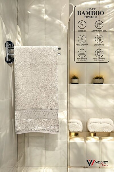 Velvet Soon Bambu Bej V Bordür 50x90 El Ve Yüz Havlusu