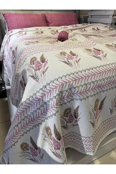 ŞENER HOME Ekin Patterned Sheet Elastic Single Pique Set - Dusty Rose