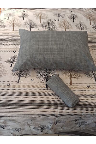 ŞENER HOME New Tree of Life Patterned Bed Sheet with Elastic Double Pique Set - Gray