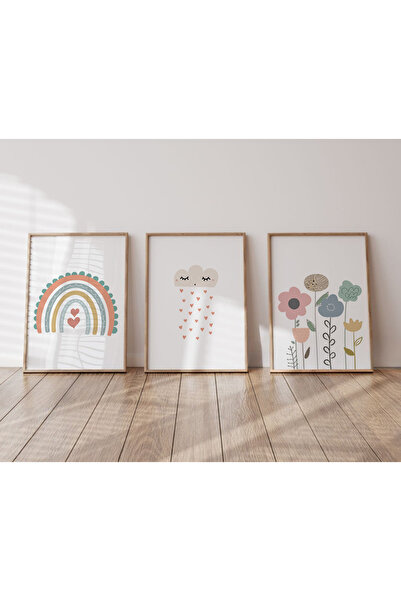 POSTER Bohem çocuk bebek odası poster seti, 3lü gökkuşağı poster seti