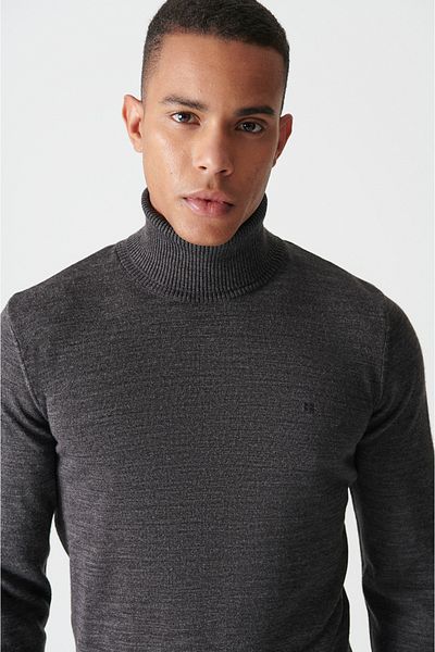 Avva Anthrazitfarbener Herren-Strickpullover mit Rollkragenpullover E 005002