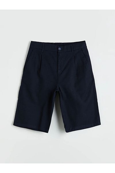 LC Waikiki Southblue navy blue standard fit linen look men's shorts
