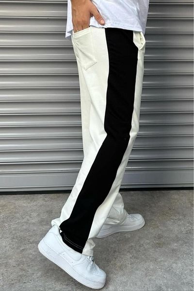 NO 601 Men's White and Black Side Wide Leg Pantalon Tracksuit