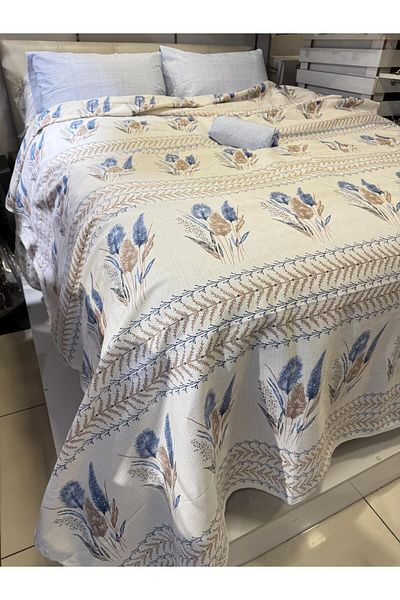 ŞENER HOME Set cearșaf de pat cu model Ekin din piqué dublu elastic - albastru