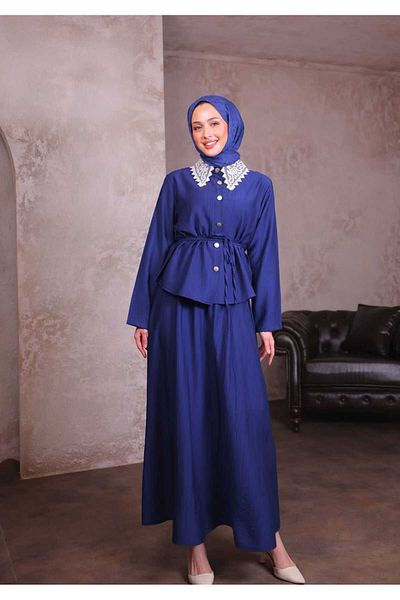 ALMİNA Strawberry Fabric, Lace Collar Skirt-Blusher Suit