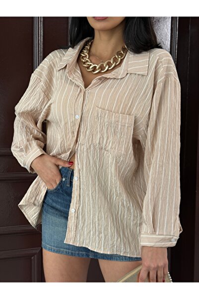 modazoom Cămașă de bază lungă, oversize, cu dungi pentru femei