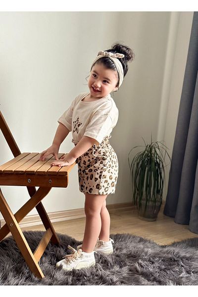 JOYBOY KİDS Girl's Suit with Shorts Gabardine Fabric 2-Piece Suit Eid Trend Waist Elastic Elastic