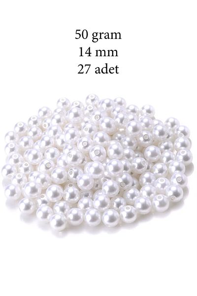 STUMBANNG 50 grams 14mm white color plastic pearl beads for bags and jewelry making bead (~27pcs)
