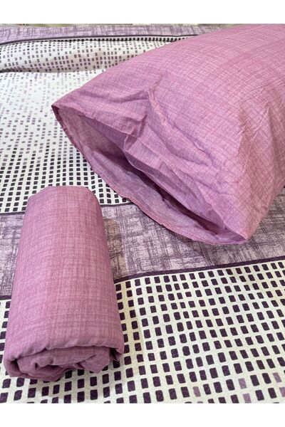 ŞENER HOME Lilac Single Section Patterned Sheet and Pique Set - Elastic