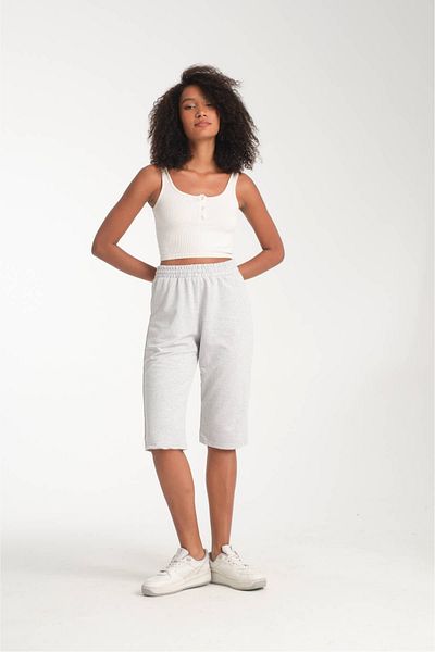 VERSCOVE Women's Capri Length Side Pockets, Adjustable Waist Lacing Bermuda Combed Cotton Shorts