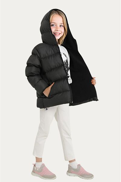 Montstop Girl's Black Fleece Hooded Waterproof Windproof Inflatable Winter Coat & Coat