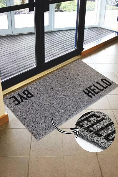 Paspas Yap Hello Bye Printed Curly Doormat Workplace Mat Home Mat