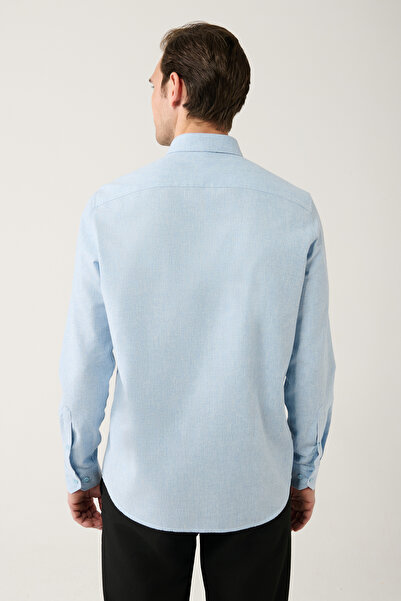 Avva Erkek Açık Mavi Basic Düğmeli Yaka Pamuklu Gömlek E002003