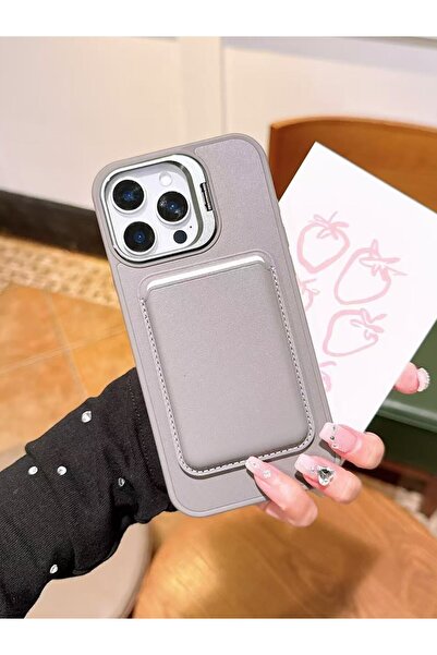 Paladyum Case iPhone 13 Pro Max Uyumlu Premium Titanyum Gri Deri Magsafe Cüzd...