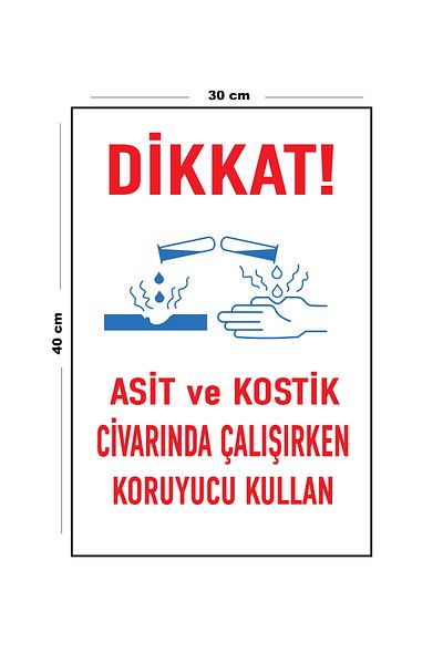 Lucena Metal Caution Use Protective While Working Around Acid and Caustic 30 cm X 40 cm A3 Size Warning