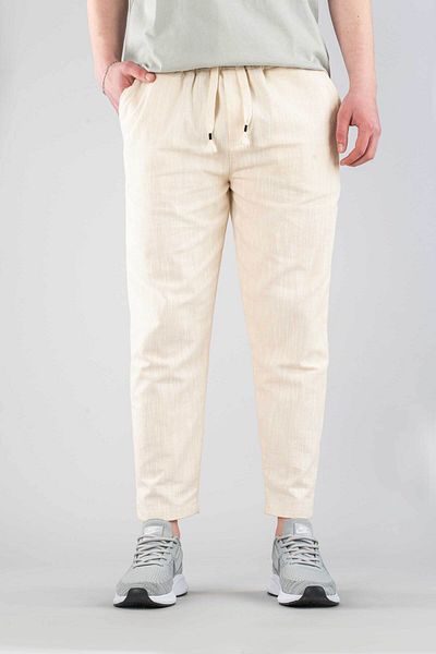 bombe Men's Jogger Linen Pants Elastic Waist Drawstring Cotton Casual Boyfriend Pants