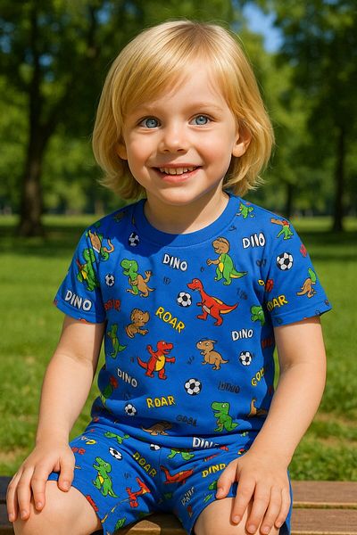 Yalçınoğlu Kids Boys' Suit I Colorful Vibrant Printed Cotton T-Shirt I Comfortable Short-Sleeved Summer T-Shirt & Shorts I