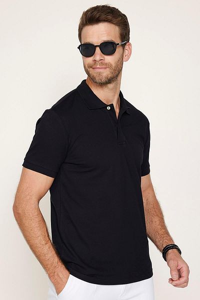 Tudors Pachet de 5 tricouri pentru bărbați, verde-kaki-maro-albastru-negru, slim fit, din bumbac, cu guler piqué, slim fit