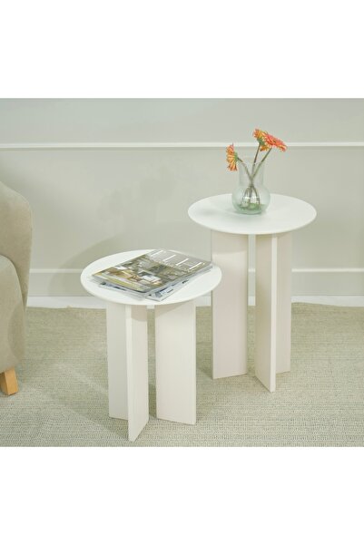 kuppdesign Leo Mantar Sehpa Krem İkili Set (45-55 CM)