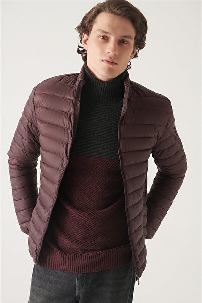 Avva Erkek Bordo Dik Yaka Lightweight Rüzgar Geçirmez Şişme Spor Mont E006000