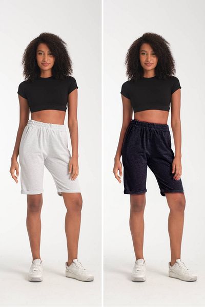 VERSCOVE Women's Double Leg 2-Piece Super Set with Side Pockets, Adjustable Lace-Up Waist, Basic Combed Cotton Shorts