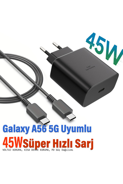 EXENAR Samsung Galaxy A56 5G Uyumlu 45W Şarj Aleti ve Kablosu Süper Hızlı Şarj