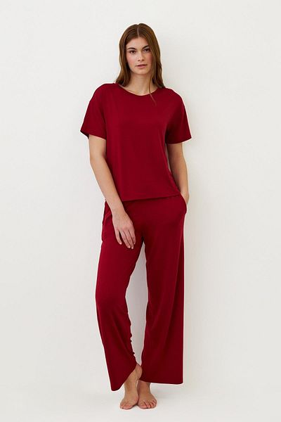 Katia&Bony Tricou de lux cu mânecă scurtă pentru femei Top pijama Roșu Claret