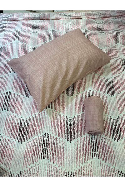 ŞENER HOME Double Delta Patterned Pique Set - Elastic Sheet, Salmon