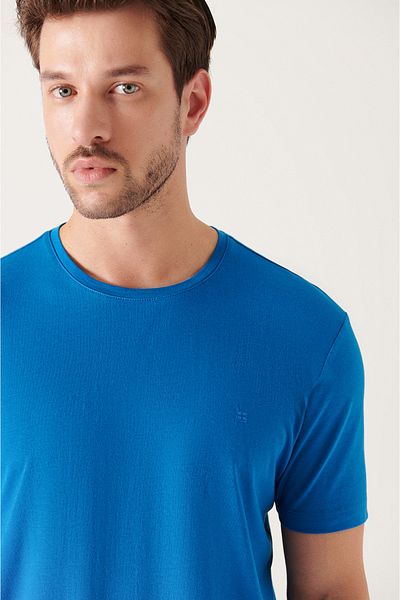 Avva Tricou de bază din bumbac, albastru închis, ultrasoft, pentru bărbați E 001171
